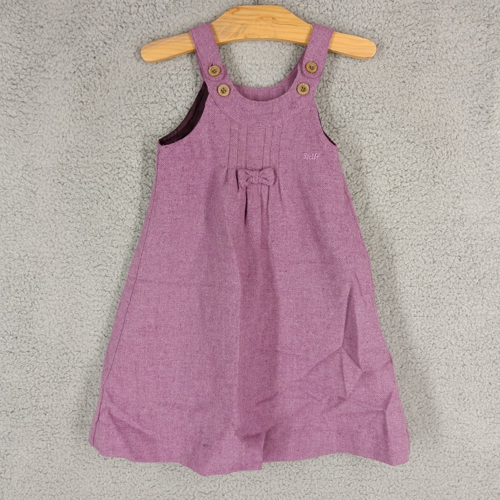 Steiff Germany Sz 104cm/4 Purple Jumper Dress Girl Sleeveless Buttons Bow Accent